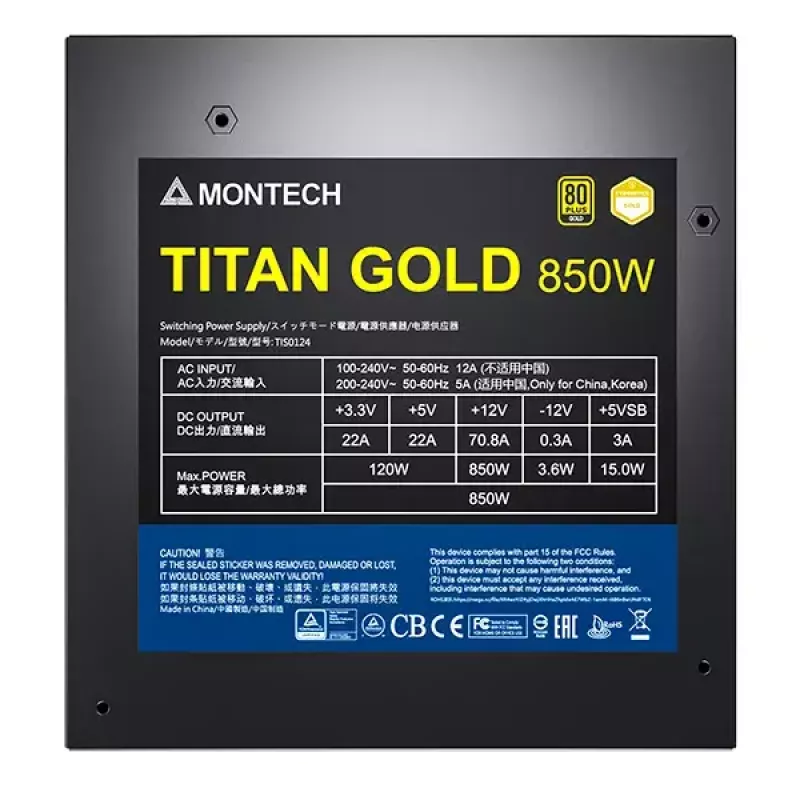 Fonte de alimentação Montech TITAN GOLD 850W