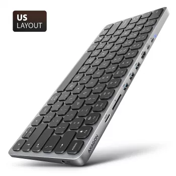 Axagon HMC-KB-US, hub USB 5Gbps com teclado, HDMI 4K/60Hz, 3x USB-A, SD/mSD, áudio, PD 100, layout US