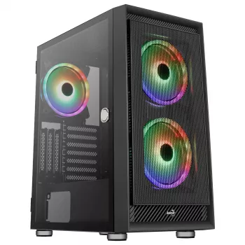 AeroCool Graphite v3 (Graphite-G-BK-v3) ACCM-PB24133.11 caixa Midi Tower, ATX/MicroATX/Mini-ITX, painel lateral em vidro temperado, sem fonte de alimentação, preto