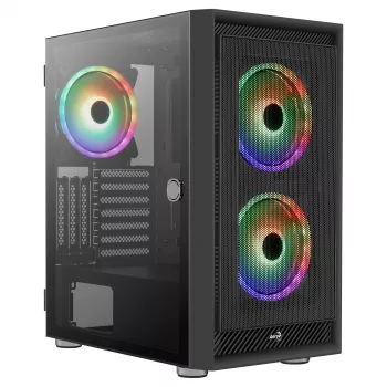 AeroCool Graphite v3 (Graphite-G-BK-v3) ACCM-PB24133.11 caixa Midi Tower, ATX/MicroATX/Mini-ITX, painel lateral em vidro temperado, sem fonte de alimentação, preto