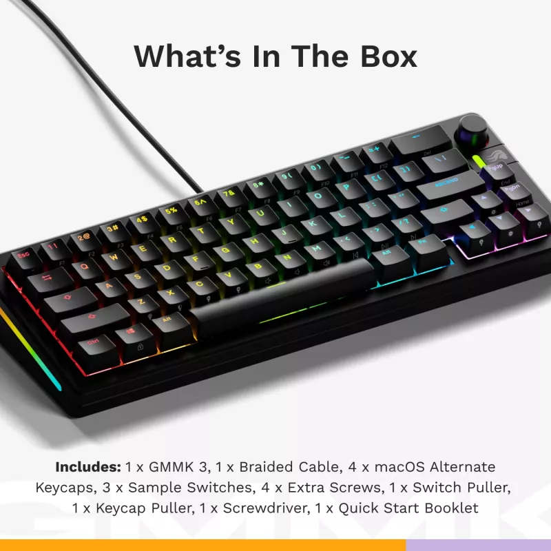 Glorious GMMK 3 65% teclado gaming personalizável GLO-KB-GMMK3-65-PB-FOX-W-BLK-US, pre-built, com fios, switches Fox, ANSI US, preto