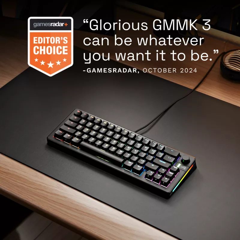 Glorious GMMK 3 65% teclado gaming personalizável GLO-KB-GMMK3-65-PB-FOX-W-BLK-US, pre-built, com fios, switches Fox, ANSI US, preto