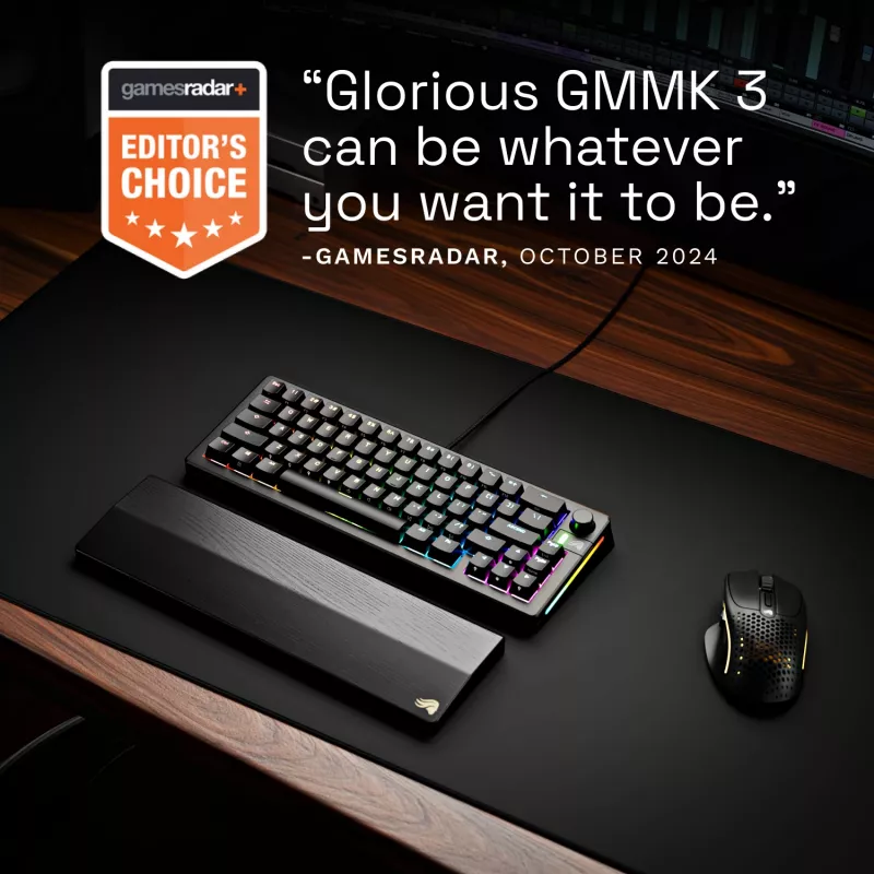 Glorious GMMK 3 65% teclado gaming personalizável GLO-KB-GMMK3-65-PB-FOX-W-BLK-US, pre-built, com fios, switches Fox, ANSI US, preto