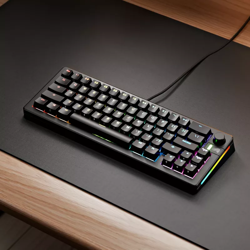 Glorious GMMK 3 65% teclado gaming personalizável GLO-KB-GMMK3-65-PB-FOX-W-BLK-US, pre-built, com fios, switches Fox, ANSI US, preto