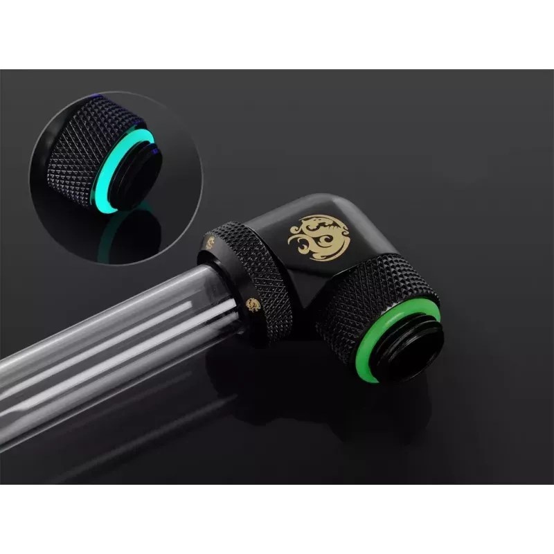 Conector para refrigeração líquida de CPU/GPU BitsPower BP-MBE90RML latão adaptador rotativo de 90° rosca de 1/4 polegadas preto