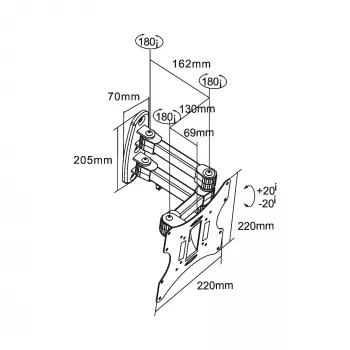 Suporte de parede InLine para TFT/LED/Plasma 58–107 cm (23–42 polegadas) inclinável/rotativo, VESA 100x100–200x200, máx. 30 kg, preto