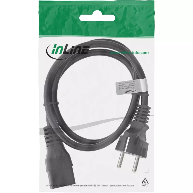 Cabo de alimentação InLine 16A CEE 7/7 reto / IEC320/C19 2m