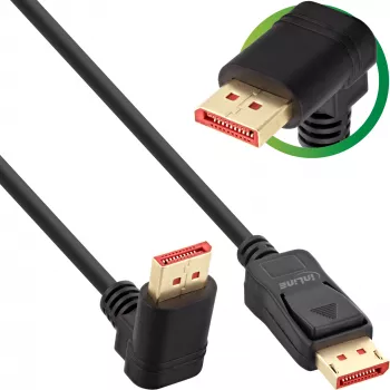 Cabo DisplayPort 1.4 InLine, 8K4K, angular para cima, preto/dourado, 3m