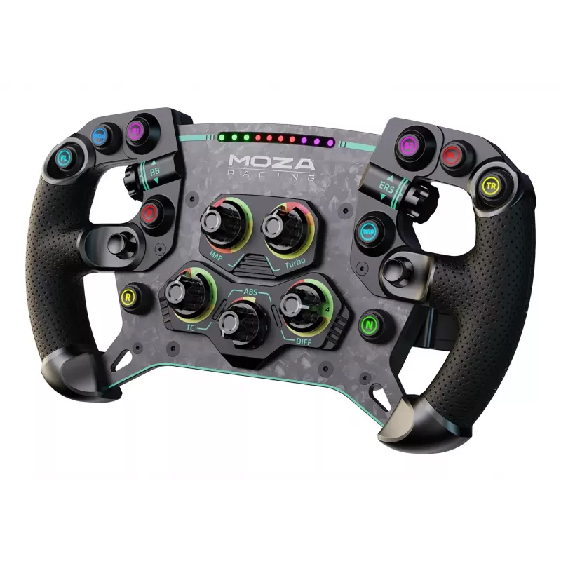 Volante Moza Racing GS V2P, volante, com fios e sem fios, preto, plástico reforçado com fibra de carbono (CFK), fibra de carbono, pele, microfibra, engate rápido, bateria