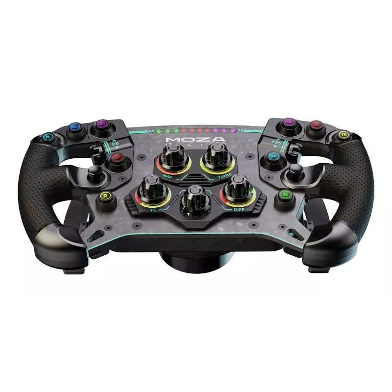 Volante Moza Racing GS V2P, volante, com fios e sem fios, preto, plástico reforçado com fibra de carbono (CFK), fibra de carbono, pele, microfibra, engate rápido, bateria