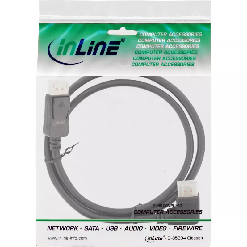 Cabo InLine DisplayPort 1.4, 8K4K, angular, preto/dourado, 5m