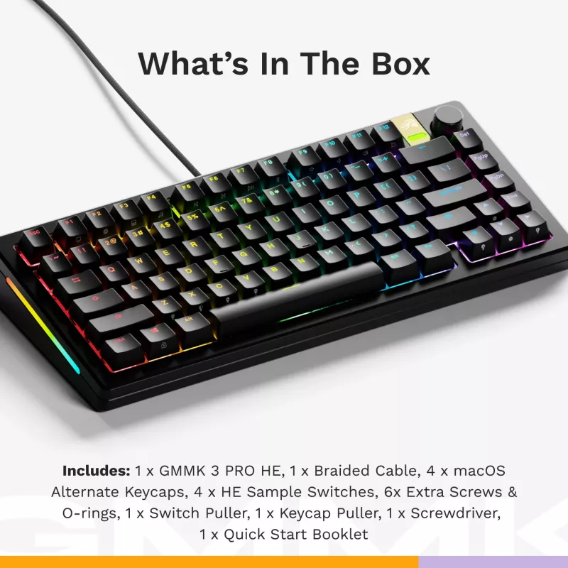 Teclado mecânico Gaming GLORIOUS GMMK 3 PRO HE 75%, com fios, USB, QWERTY, RGB, Preto