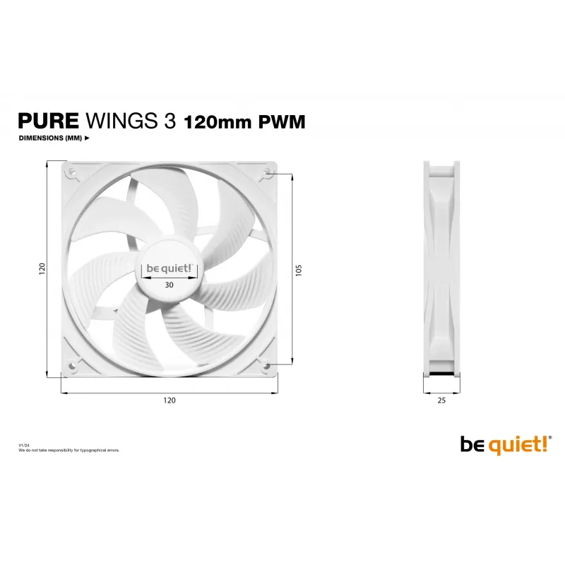 Ventoinha de caixa be quiet! Pure Wings 3 120mm PWM Branco 12 cm 1 unid.