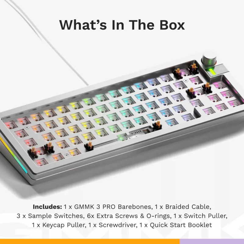 Teclado mecânico GLORIOUS GMMK 3 PRO 65% Barebones com fios Prateado — 65% USB RGB, cabo de 2 m