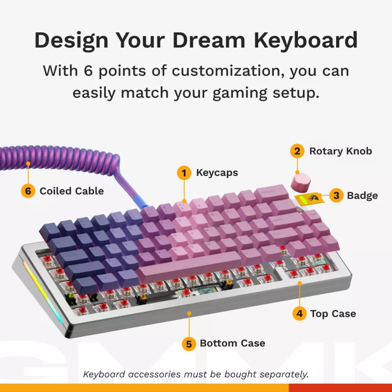 Teclado mecânico GLORIOUS GMMK 3 PRO 65% Barebones com fios Prateado — 65% USB RGB, cabo de 2 m