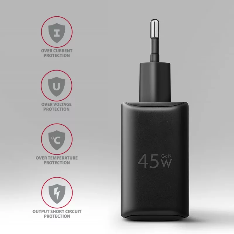 Carregador Axagon ACU-PQ45 QC 3.0 4.0 AFC FCP PPS PD 45W preto