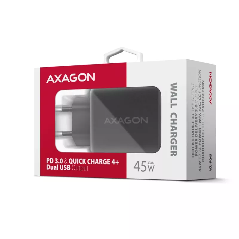 Carregador Axagon ACU-PQ45 QC 3.0 4.0 AFC FCP PPS PD 45W preto
