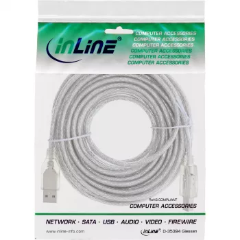 Cabo InLine USB 2.0 Type-A macho / Type-B macho, transparente, 10 m