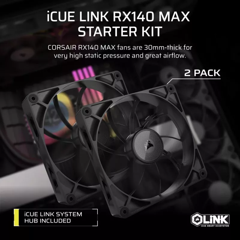 Ventoinha Corsair iCUE LINK RX140 MAX 14 cm preto 300-1600 rpm