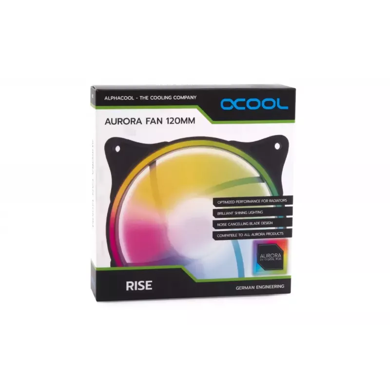 Alphacool 24836 Rise Aurora ventoinha PWM para caixa, 120 mm (120x120x25 mm), preta