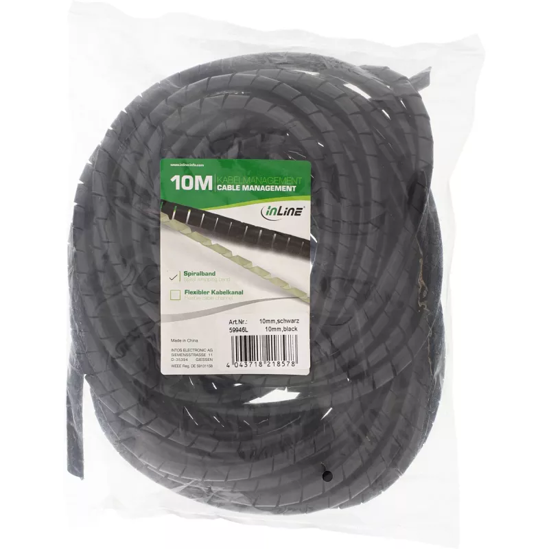 Fita espiral InLine 10 m, preto, 10 mm, Preto, 1 cm, 169 g, 200 mm, 210 mm, 50 mm