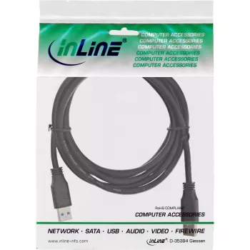 Cabo InLine USB 3.2 Gen.1 Type-A macho / Type-A macho, preto, 0,3 m