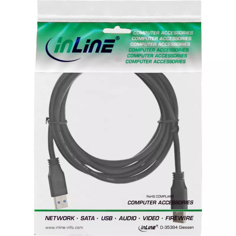 Cabo InLine USB 3.2 Gen.1 Type-A macho / Type-A macho, preto, 0,3 m