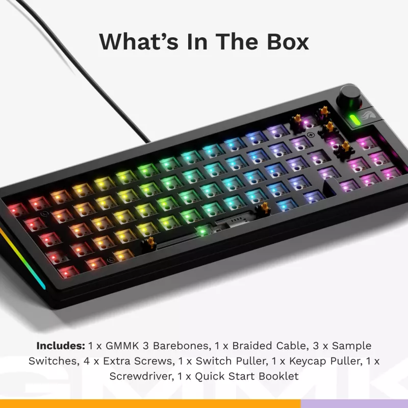 Glorious Gaming GMMK 3 65% Barebones com fios preto - ISO