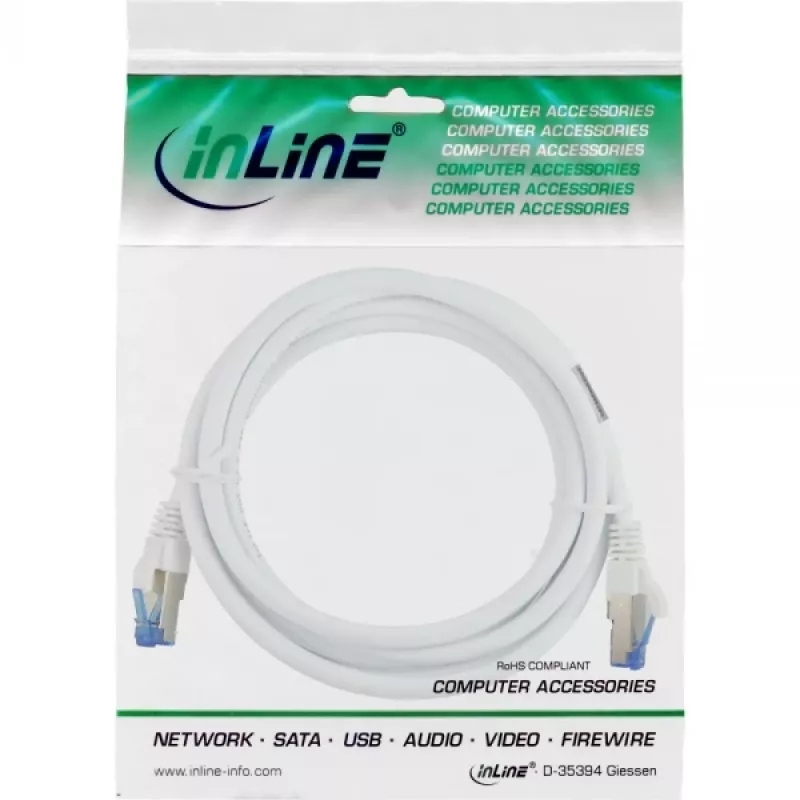 Cabo de rede InLine S/FTP PiMF Cat.6A isento de halogéneos 500MHz branco 1.5m