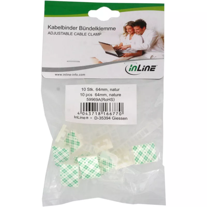 Abraçadeira para cabos ajustável InLine 64 mm natural 10 unid.