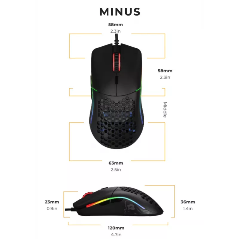 Glorious Gaming Glorious Model O- rato Regular (preto), destro, ótico, USB Type-A, 3200 DPI, preto