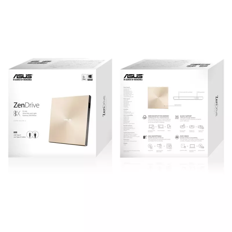 Unidade ótica ASUS ZenDrive U9M DVD±RW dourado
