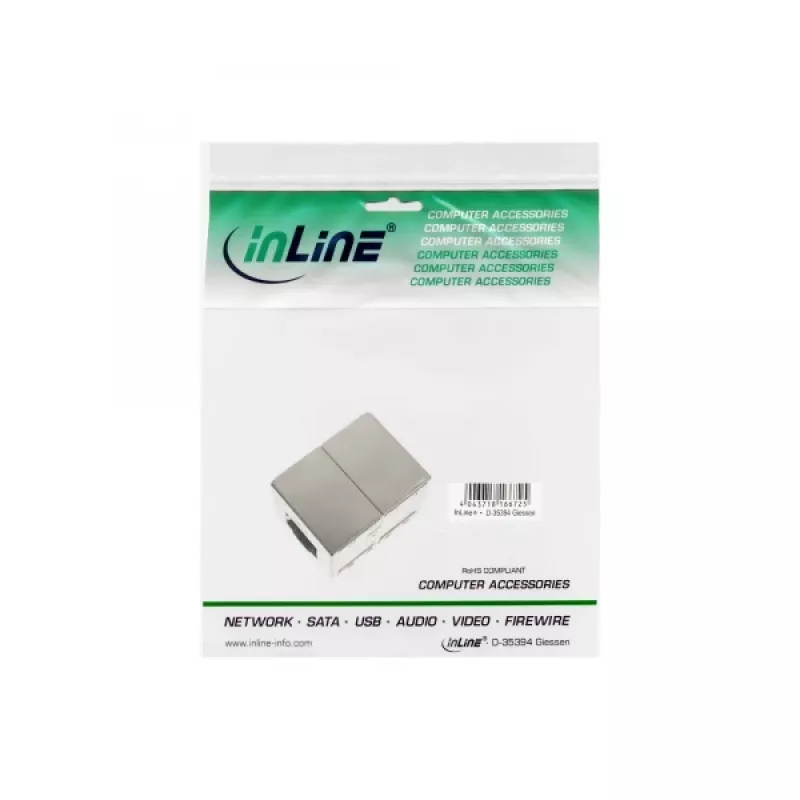 Adaptador InLine Cat.6, metal totalmente blindado, 2x conector fêmea RJ45/conector fêmea RJ45, direto