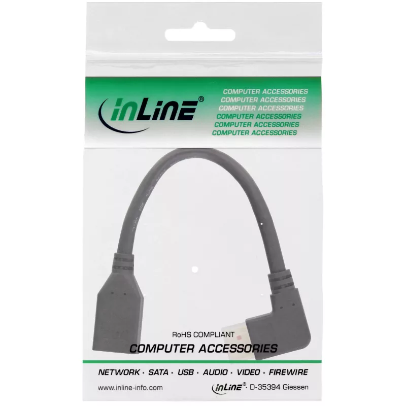 Cabo adaptador InLine DisplayPort 1.4 macho/fêmea, 8K4K, angular à direita, preto/dourado
