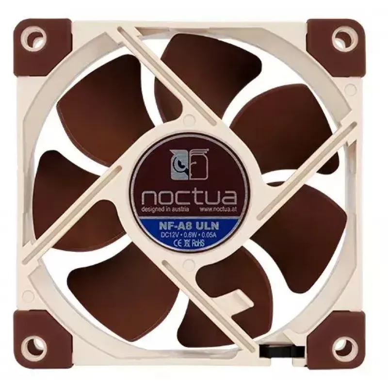 Noctua NF-A8 ULN ventoinha para caixa, 80 mm, 12 V, 3 pinos, rolamento SSO2, 1100–1400 rpm, 34,8 m³/h, 6,5–10,4 dB(A), bege/castanho