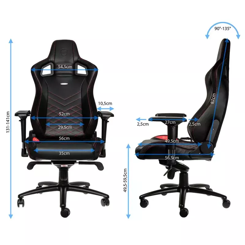 Cadeira gaming noblechairs EPIC assento acolchoado preto vermelho 120 kg