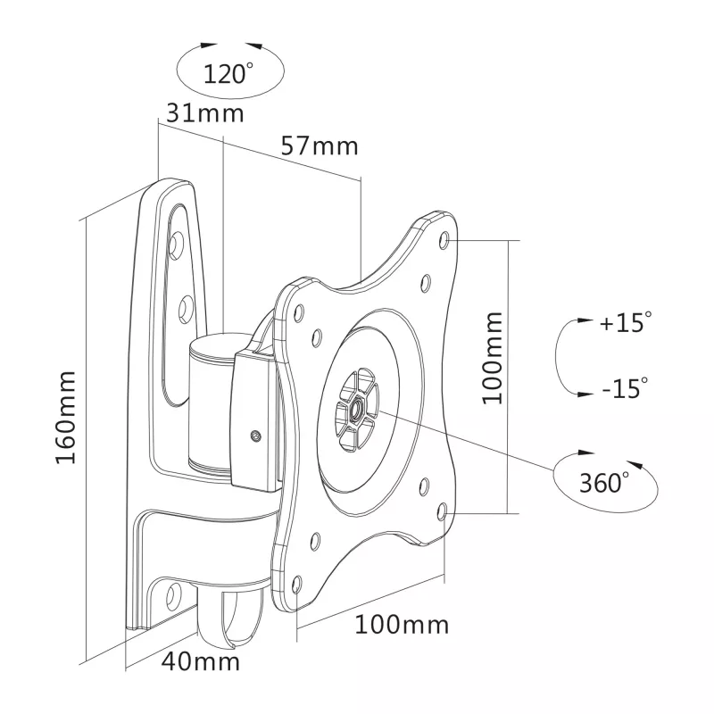 Suporte de parede InLine, para monitores até 69 cm (27 polegadas), máx. 15 kg