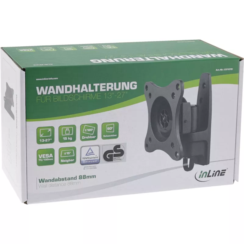 Suporte de parede InLine, para monitores até 69 cm (27 polegadas), máx. 15 kg