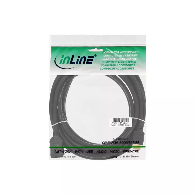 Cabo HDMI InLine, cabo HDMI de alta velocidade, M/W, preto, contactos dourados, 3 m