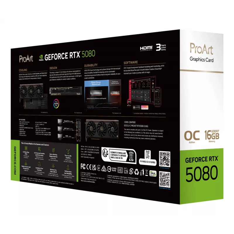 Placa gráfica ASUS GeForce RTX 5080 16 GB GDDR7 PCIe 5.0, 256 bits, OC, 3 ventoinhas, 304 mm