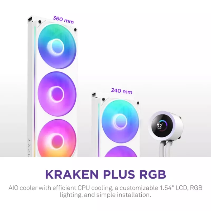 Refrigerador líquido All-in-One NZXT Kraken Plus 360 RGB branco 500–2400 rpm