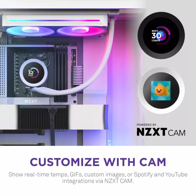 Refrigerador líquido All-in-One para CPU NZXT Kraken Plus RGB 240 — ventoinha de 120 mm, rolamento FDB, branco