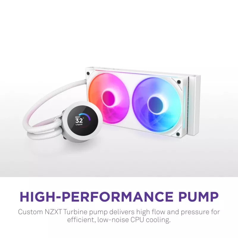 Refrigerador líquido All-in-One para CPU NZXT Kraken Plus RGB 240 — ventoinha de 120 mm, rolamento FDB, branco