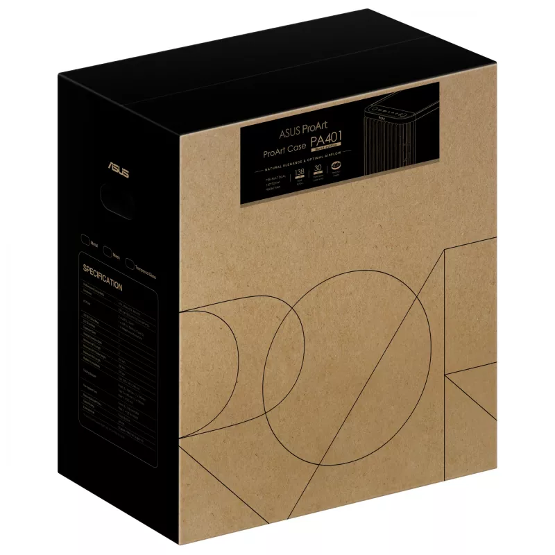ASUS 90DC00M0-B39040 ProArt PA401 Wood Edition Mesh PWM caixa ATX Midi-Tower, vidro temperado, preta