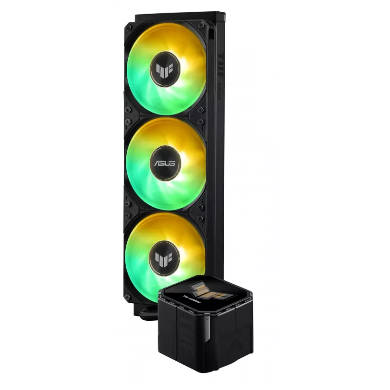 Refrigeração líquida All-in-One ASUS TUF Gaming LC III 360 ARGB LCD — radiador de 360 mm, 3x ventoinhas de 120 mm, socket AM5/AM4/LGA1700/LGA1200, Preto