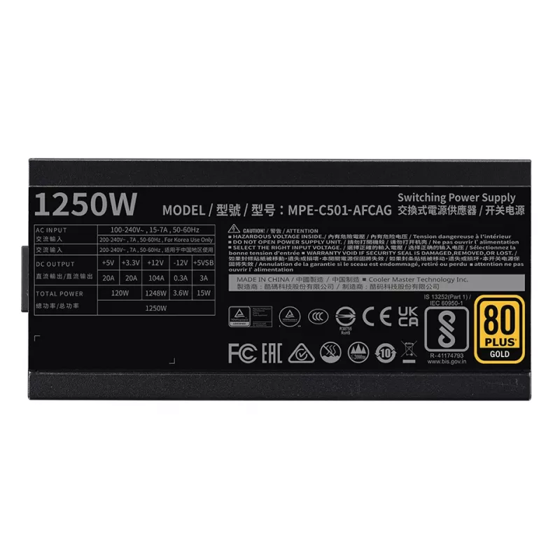 Fonte de alimentação COOLER MASTER Mwe 1250 V2 Gold Totalmente Modular 1250 W ATX Preto