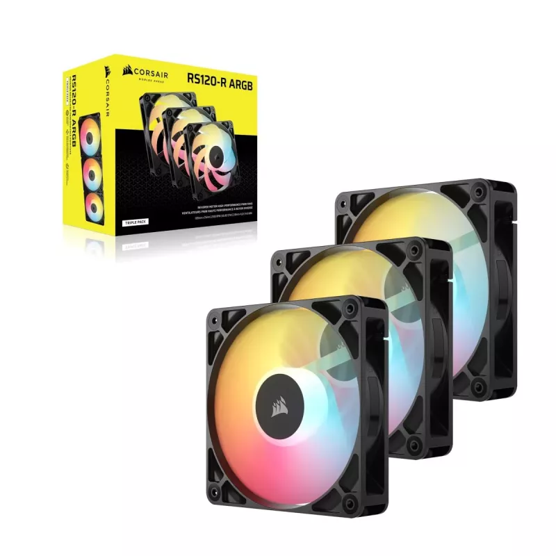 Ventoinha de refrigeração CORSAIR RS120-R ARGB 120mm 3-Pack, 120 mm, iluminação ARGB, 3 ventoinhas