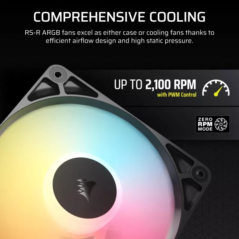Ventoinha de refrigeração CORSAIR RS120-R ARGB 120mm 3-Pack, 120 mm, iluminação ARGB, 3 ventoinhas