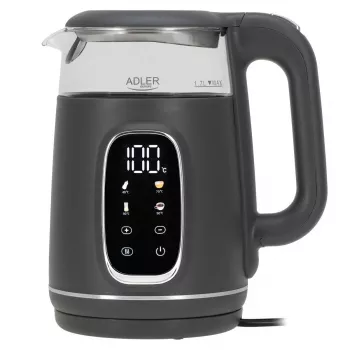 Fervedor elétrico Adler AD 1305 G — 1,7 L, 2200 W, termostato regulável, visor LED, cinzento