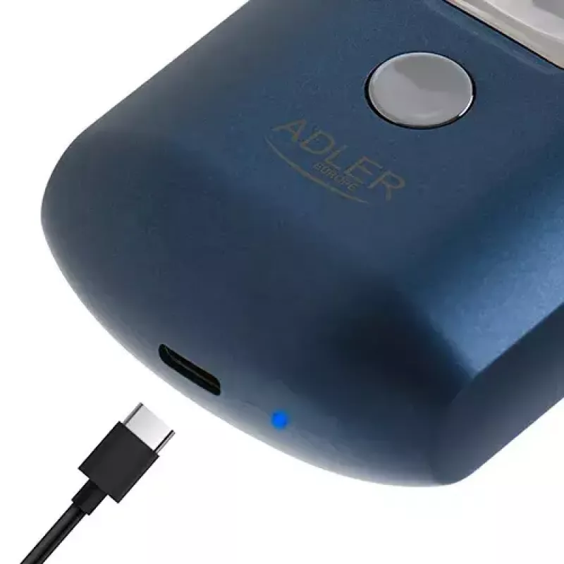 Máquina de barbear rotativa Adler AD 2937, 2 cabeças rotativas, bateria de iões de lítio recarregável 250 mAh, lavável, sem fios, azul